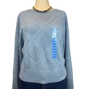 NWT Express Pointelle Diamond Sweater Womens Large Light Blue Lightweight Spring